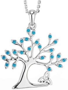 Topaz Silver Celtic Tree of Life Trinity Knot Necklace