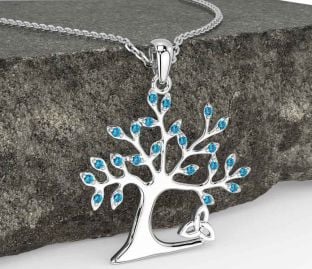 Topaz Silver Celtic Tree of Life Trinity Knot Necklace