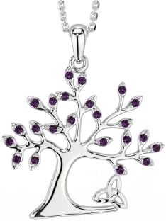 Alexandrite White Gold Celtic Tree of Life Trinity Knot Necklace