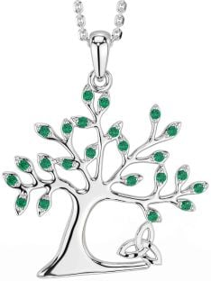 Emerald White Gold Celtic Tree of Life Trinity Knot Necklace