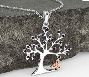 Alexandrite White Rose Gold Celtic Tree of Life Trinity Knot Necklace