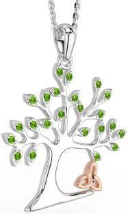 Peridot White Rose Gold Celtic Tree of Life Trinity Knot Necklace