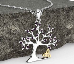Alexandrite White Yellow Gold Celtic Tree of Life Trinity Knot Necklace