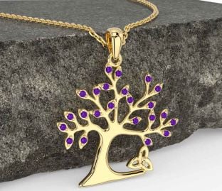 Amethyst Gold Celtic Tree of Life Trinity Knot Necklace