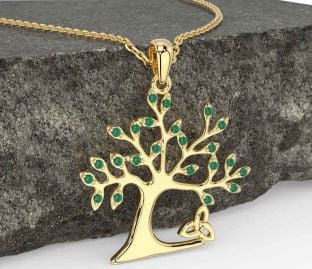 Emerald Gold Celtic Tree of Life Trinity Knot Necklace