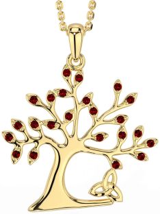 Garnet Gold Celtic Tree of Life Trinity Knot Necklace