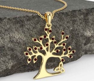 Garnet Gold Celtic Tree of Life Trinity Knot Necklace