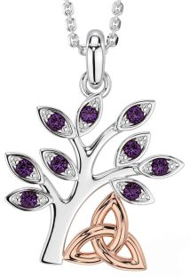 Alexandrite Rose Gold Silver Celtic Tree of Life Trinity Knot Necklace