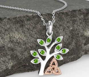 Peridot Rose Gold Silver Celtic Tree of Life Trinity Knot Necklace