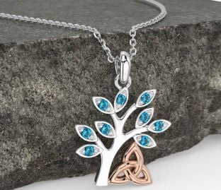 Topaz Rose Gold Silver Celtic Tree of Life Trinity Knot Necklace