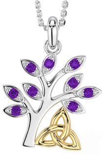 Amethyst Gold Silver Celtic Tree of Life Trinity Knot Necklace