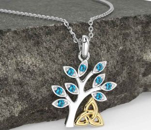 Topaz Gold Silver Celtic Tree of Life Trinity Knot Necklace