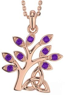 Amethyst Rose Gold Silver Celtic Tree of Life Trinity Knot Necklace