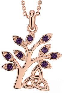 Alexandrite Rose Gold Silver Celtic Tree of Life Trinity Knot Necklace