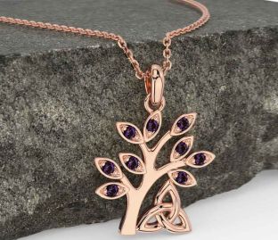 Alexandrite Rose Gold Silver Celtic Tree of Life Trinity Knot Necklace