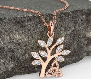 Diamond Rose Gold Silver Celtic Tree of Life Trinity Knot Necklace