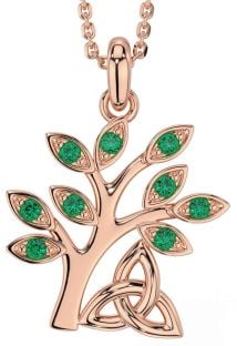 Emerald Rose Gold Silver Celtic Tree of Life Trinity Knot Necklace