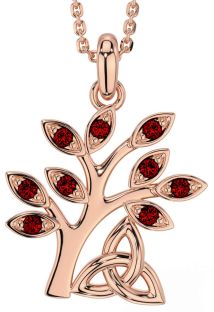 Garnet Rose Gold Silver Celtic Tree of Life Trinity Knot Necklace