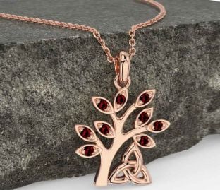 Garnet Rose Gold Silver Celtic Tree of Life Trinity Knot Necklace