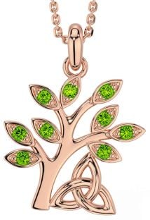 Peridot Rose Gold Silver Celtic Tree of Life Trinity Knot Necklace