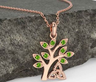 Peridot Rose Gold Silver Celtic Tree of Life Trinity Knot Necklace