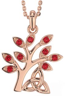 Ruby Rose Gold Silver Celtic Tree of Life Trinity Knot Necklace