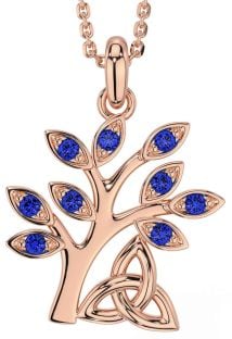 Sapphire Rose Gold Silver Celtic Tree of Life Trinity Knot Necklace