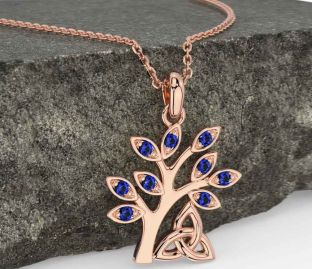 Sapphire Rose Gold Silver Celtic Tree of Life Trinity Knot Necklace