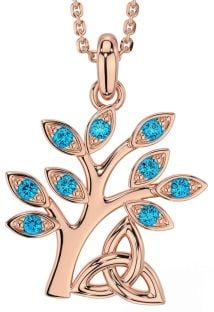 Topaz Rose Gold Silver Celtic Tree of Life Trinity Knot Necklace