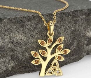 Citrine Gold Silver Celtic Tree of Life Trinity Knot Necklace