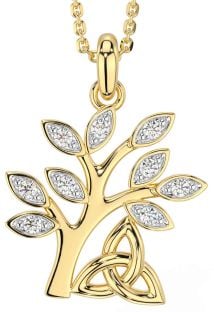 Diamond Gold Silver Celtic Tree of Life Trinity Knot Necklace