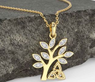 Diamond Gold Silver Celtic Tree of Life Trinity Knot Necklace