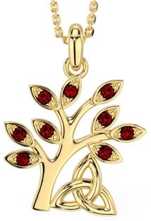 Garnet Gold Silver Celtic Tree of Life Trinity Knot Necklace