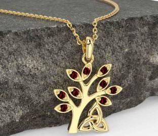 Garnet Gold Silver Celtic Tree of Life Trinity Knot Necklace