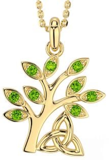 Peridot Gold Silver Celtic Tree of Life Trinity Knot Necklace