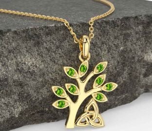 Peridot Gold Silver Celtic Tree of Life Trinity Knot Necklace
