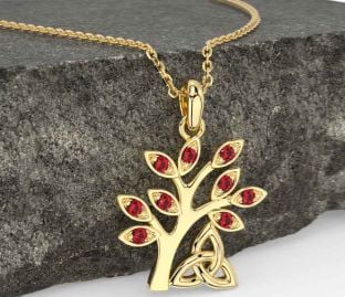 Ruby Gold Silver Celtic Tree of Life Trinity Knot Necklace