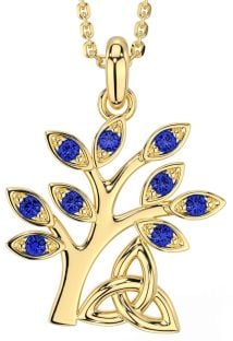 Sapphire Gold Silver Celtic Tree of Life Trinity Knot Necklace