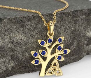 Sapphire Gold Silver Celtic Tree of Life Trinity Knot Necklace