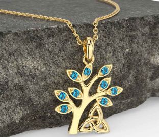 Topaz Gold Silver Celtic Tree of Life Trinity Knot Necklace