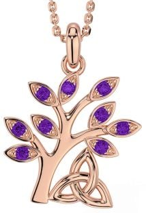 Amethyst Rose Gold Celtic Tree of Life Trinity Knot Necklace