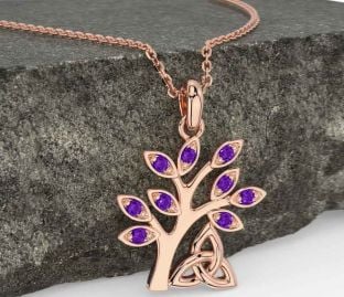 Amethyst Rose Gold Celtic Tree of Life Trinity Knot Necklace