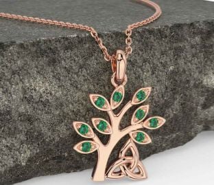 Emerald Rose Gold Celtic Tree of Life Trinity Knot Necklace