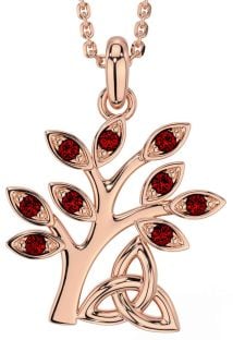 Garnet Rose Gold Celtic Tree of Life Trinity Knot Necklace