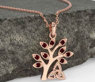 Garnet Rose Gold Celtic Tree of Life Trinity Knot Necklace