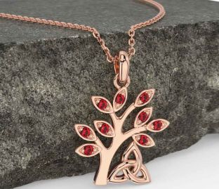 Ruby Rose Gold Celtic Tree of Life Trinity Knot Necklace