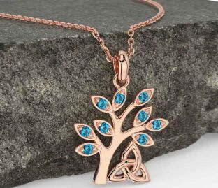 Topaz Rose Gold Celtic Tree of Life Trinity Knot Necklace