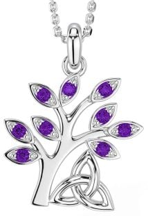 Amethyst Silver Celtic Tree of Life Trinity Knot Necklace