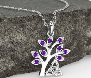 Amethyst Silver Celtic Tree of Life Trinity Knot Necklace