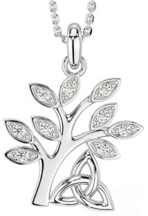 Diamond Silver Celtic Tree of Life Trinity Knot Necklace